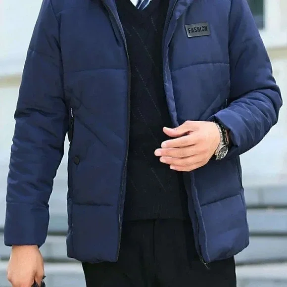 Blue Mens Hooded Puffer Coat - Picture 2 of 6